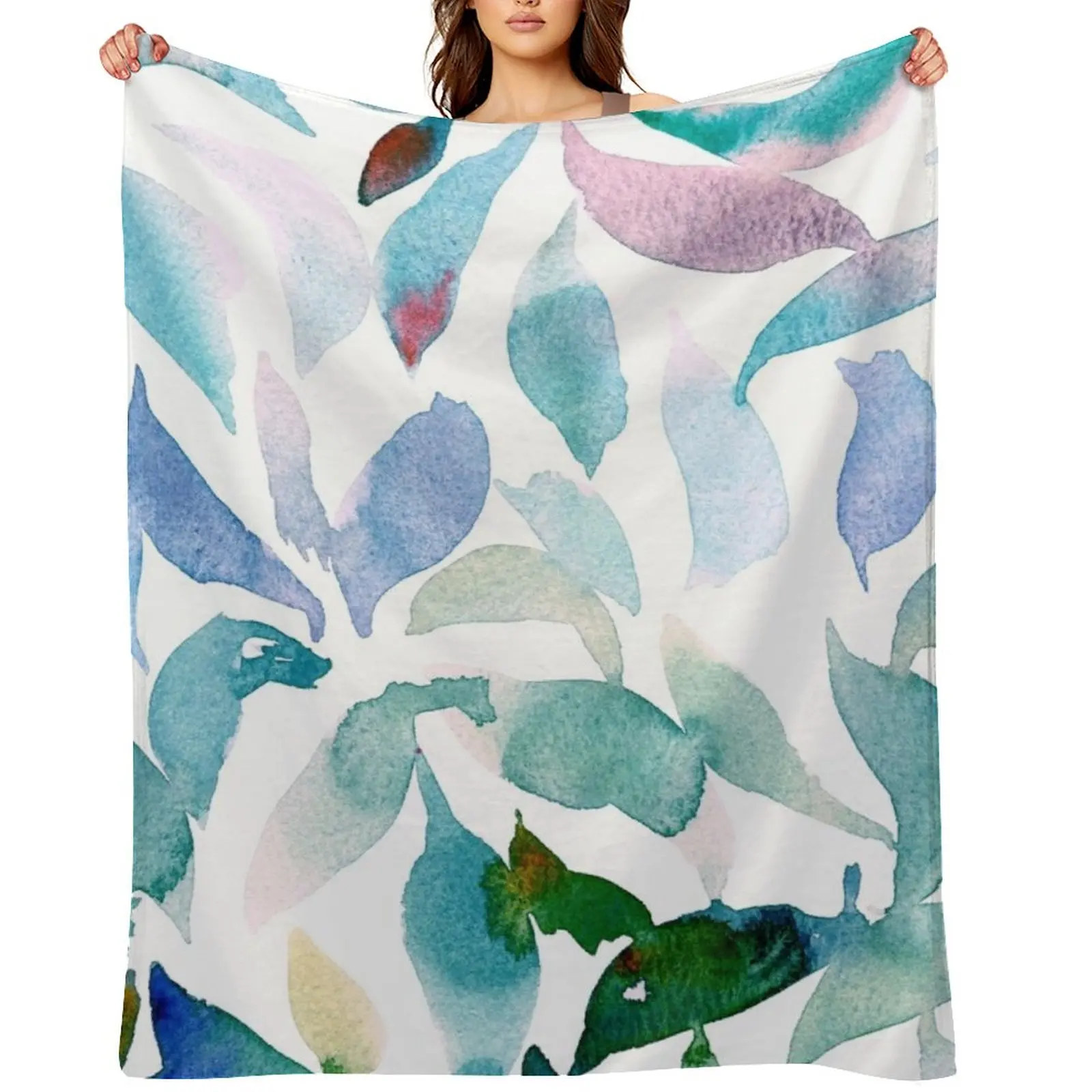 

Loose Watercolor Leaves - Blue Throw Blanket For Baby Shaggy valentine gift ideas Hair Blankets