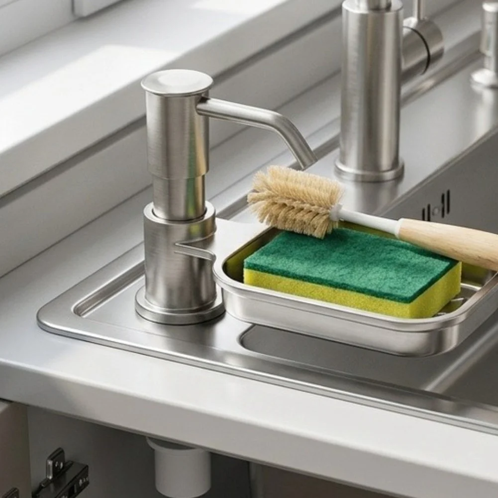 Brushed Nickel Quick-Install Soap Dispenser for Countertop Use with Rustproof ABS Construction and 24.5cm Height