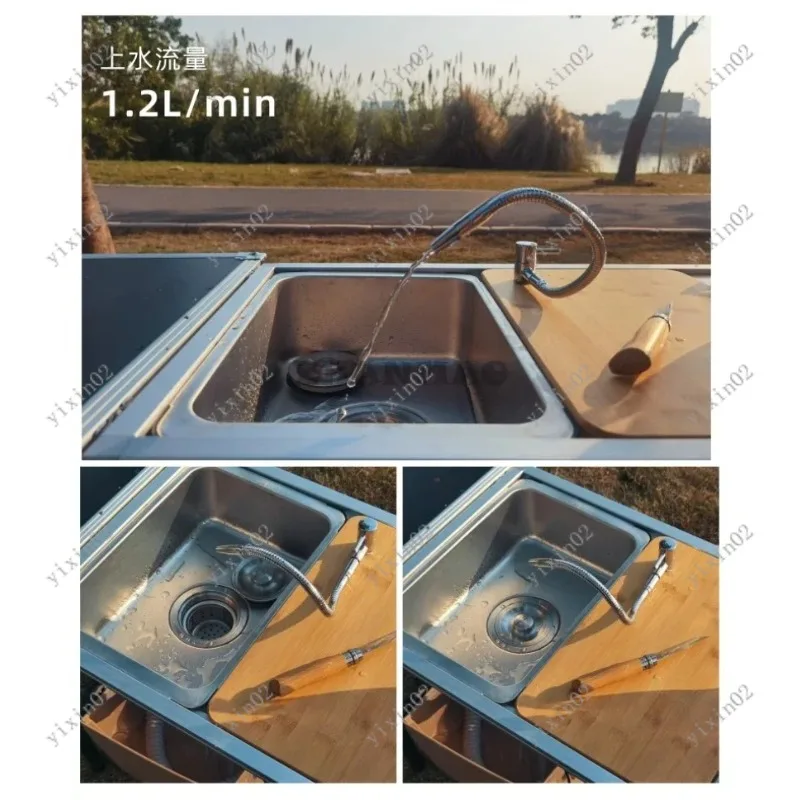 IGT Zebra Unit Outdoor Camping Kitchen Table Combo Al Fresco Dining Cooking Sink Module Faucet Vegetable Washbasin Included