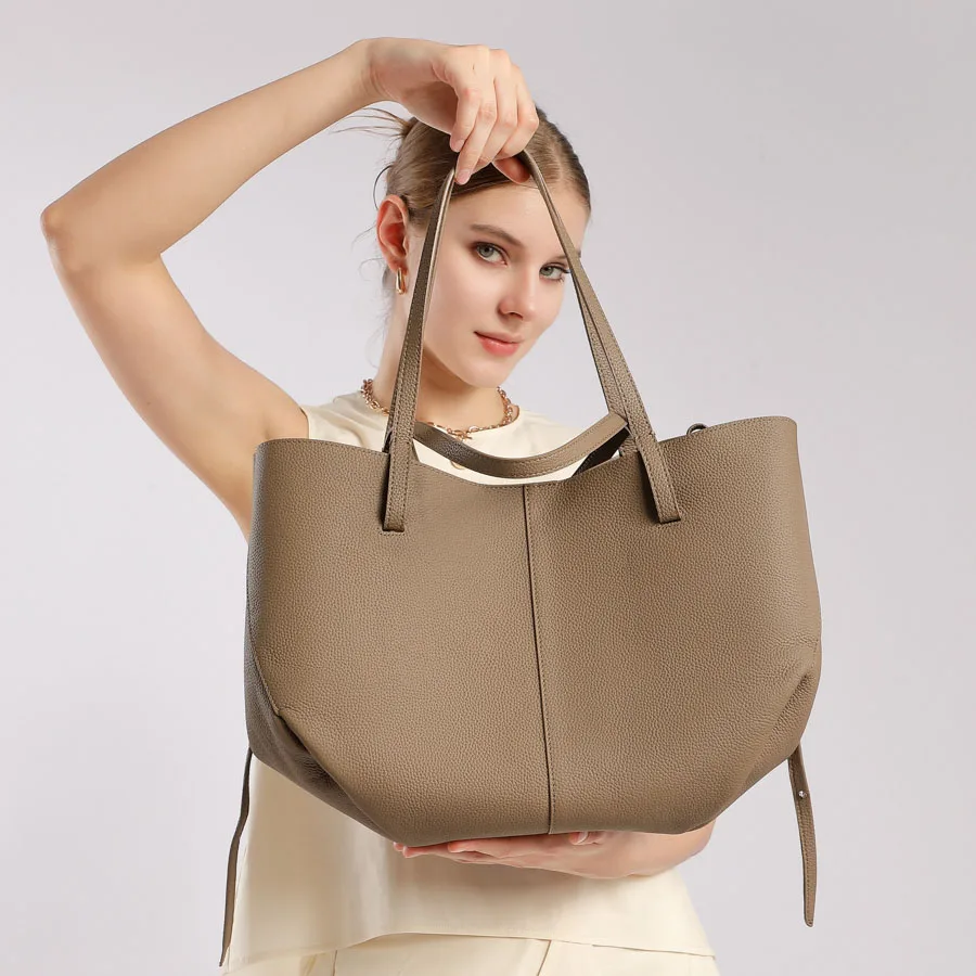 

Женская сумка-тоут, простая и универсальная повседневная сумка, сумка из натуральной кожи, высококачественная сумка через плечо, сумка-корзина