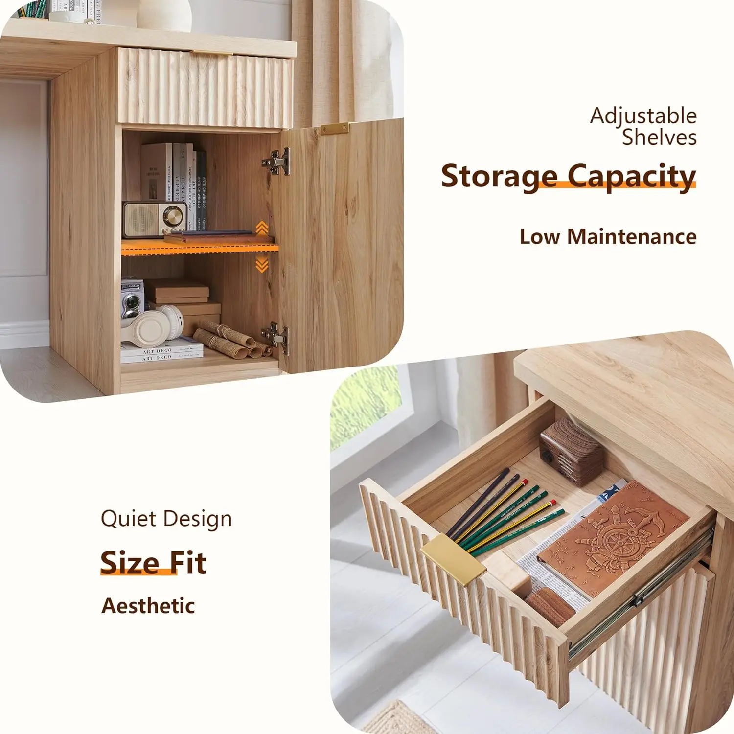 60" Modern Executive Desk with Storage, Wood Home Office Desk with Drawer & Cabinet, Fluted Computer Writing Desk for Study