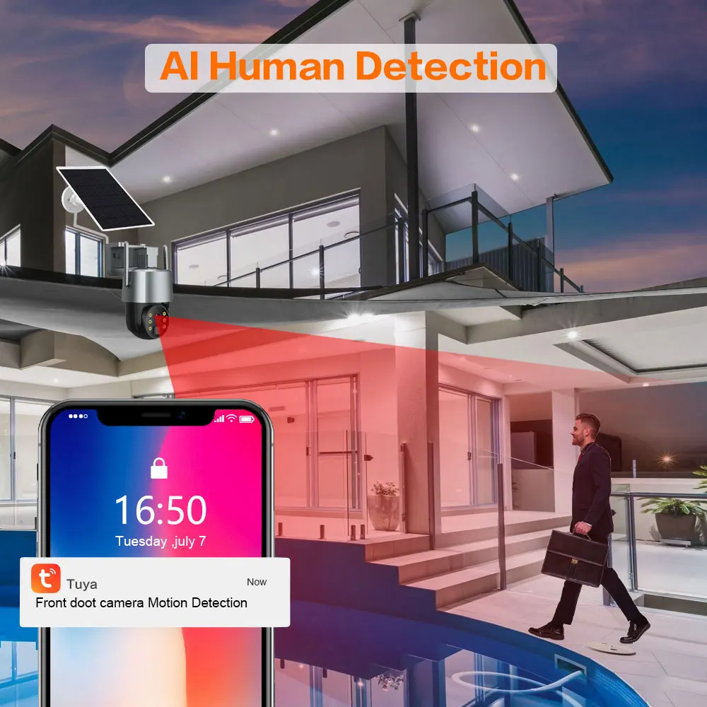 Tuya APP 5MP Solar Wifi PTZ Security Outdoor Color Night Vision Battery Powered Wireless CCTV Surveillance Camera Smart Life