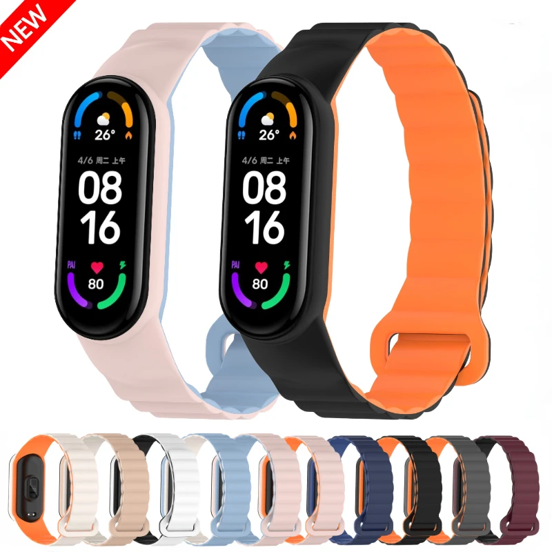 Silicone Magnetic Loop Strap For Xiaomi Mi Band 10 9 8 7 6 5 4 3 Bracelet Wristband Correa for Mi Band 8 9 Mi band 10 Belt strap