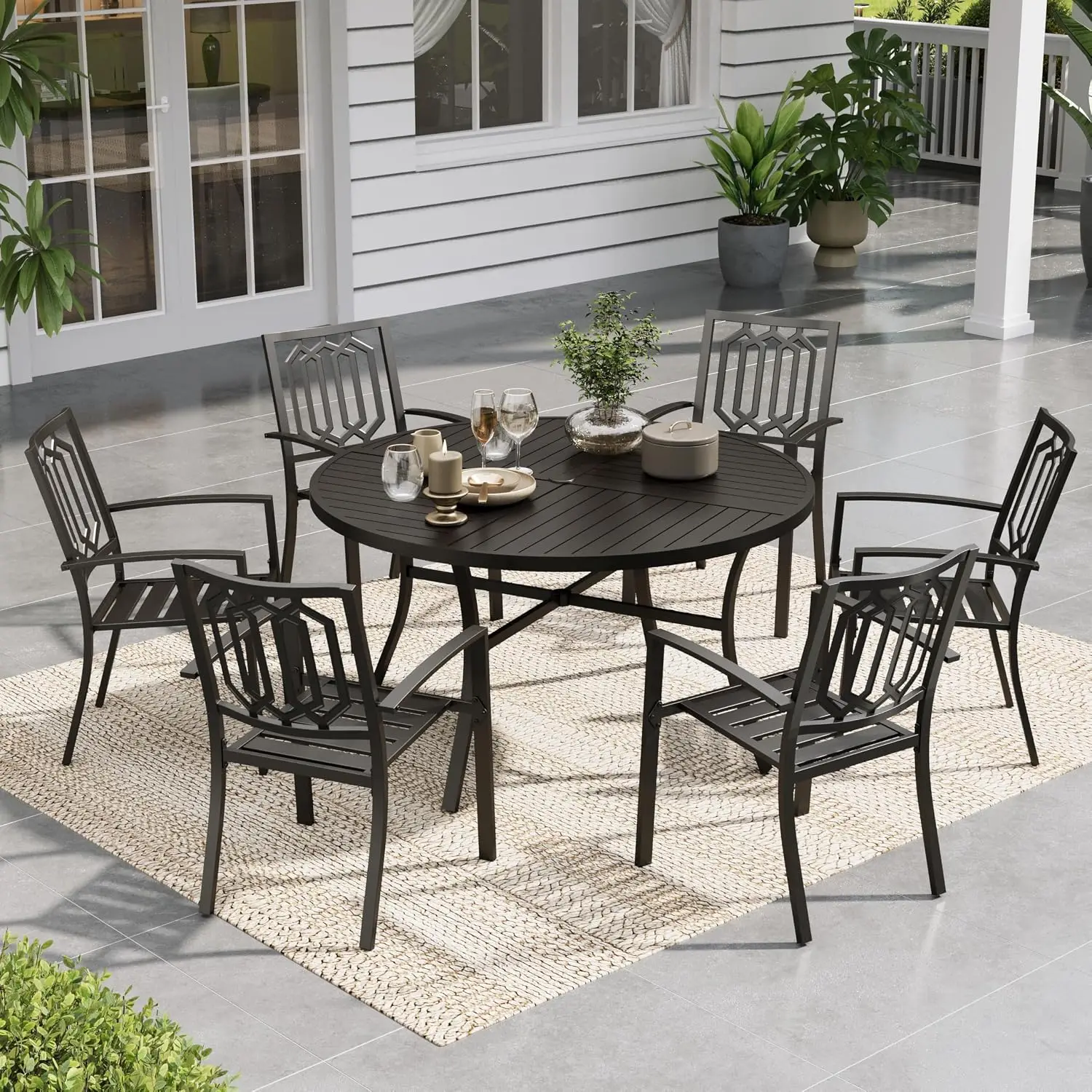 Round Patio Dining Set for 6 Outdoor Garden Table & Chairs, Customized