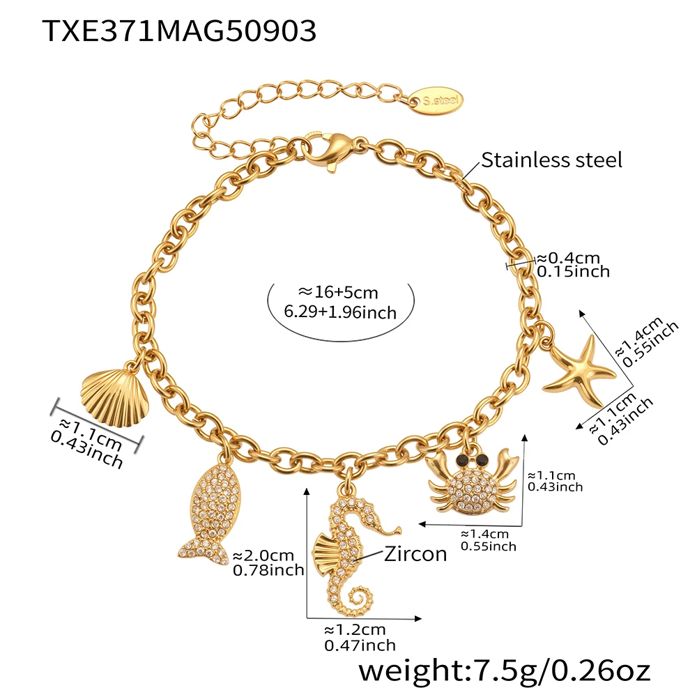 Stainless Steel Chain Necklace Bracelet For Women 18k Gold Plated Waterproof Non Tarnish Ocean Theme Charm Necklaces Bracelets