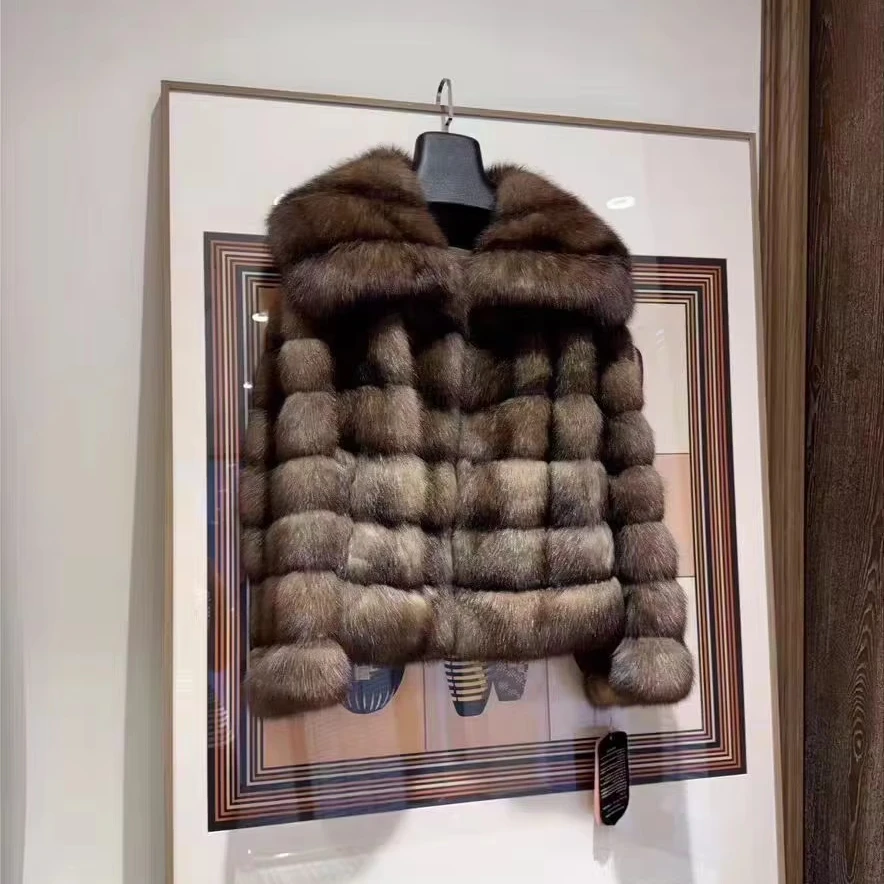 Imported Women's Winter Coat Single Button Closure New Fashion Short Style Breathable Natural Color Real Sable Fur Raw