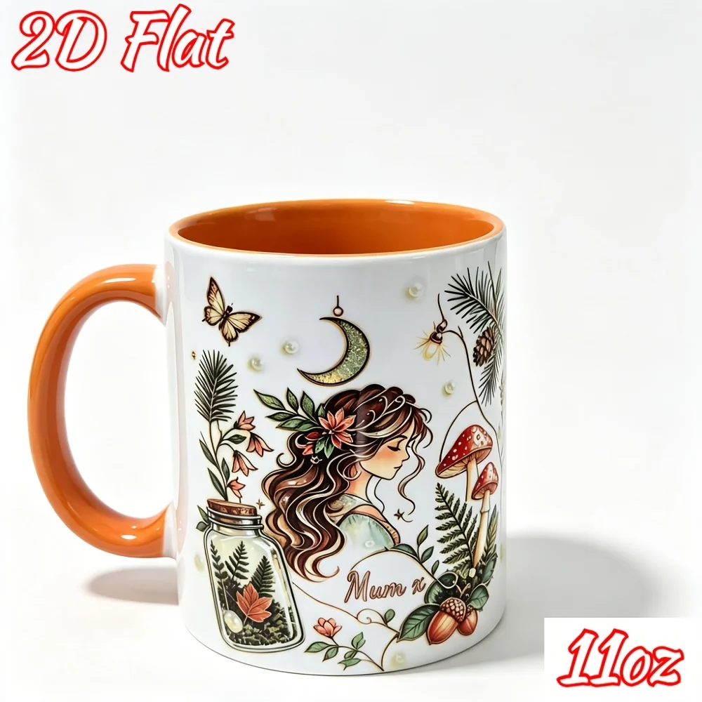 Custom Name Magic Forest Fairy Ceramic Mug Enamel Style Forest Fairy Mushroom Moon Butterfly Coffee Cup Gift