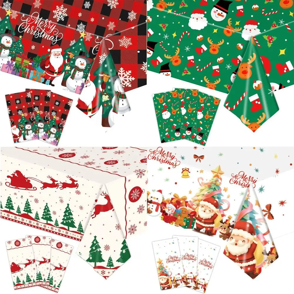 Plastic Christmas Tablecloth Bronzing Disposable Disposable Tablecloths Snowman Design Snowflake Pattern Table Cover Xmas Party
