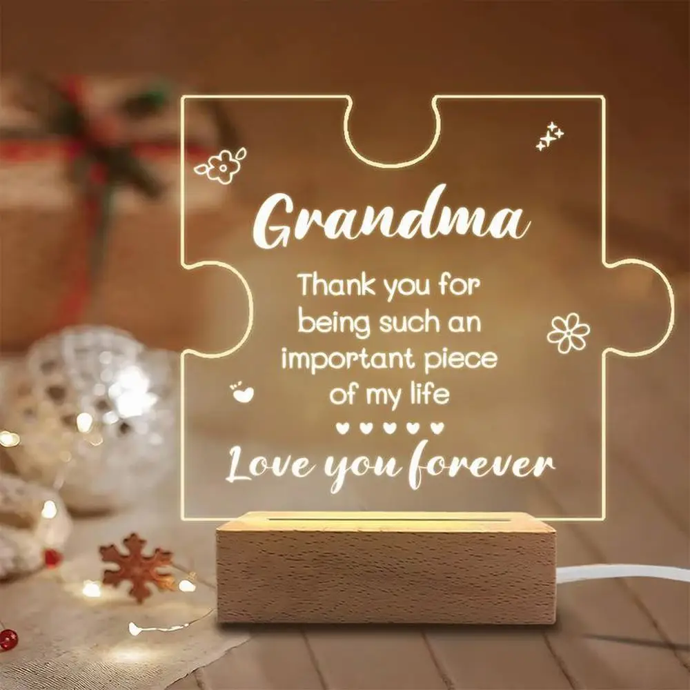 

1PC Acrylic Luminous Ornament Photography Accessories, USB Base, Grandma Gift, Puzzle Board Figurines