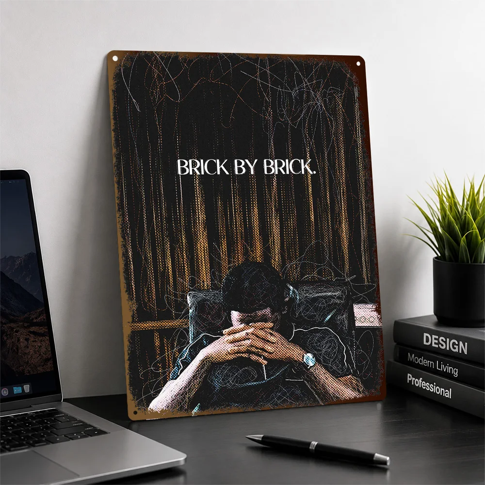Seated Man Progress Quote Portrait Textured Metal Poster Scribble Wall Art For Study Customized Aluminum Sign Housewarming Gift