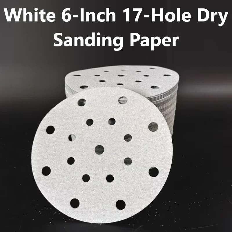 White 6-Inch 17-Hole Dry Sanding Paper Auto Putty Sanding Disc Self-Adhesive Flocking for FESTOOL Polisher