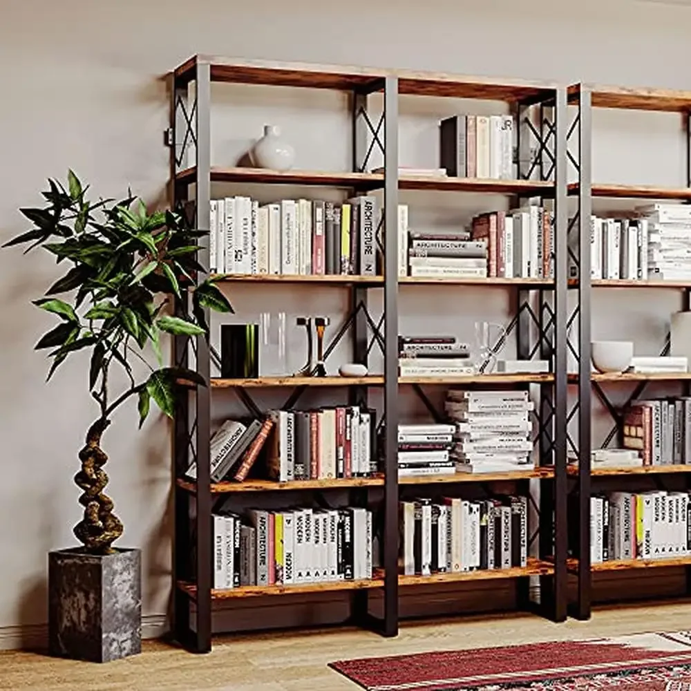 6-Tier Industrial Style Metal and Wood Bookshelf 76