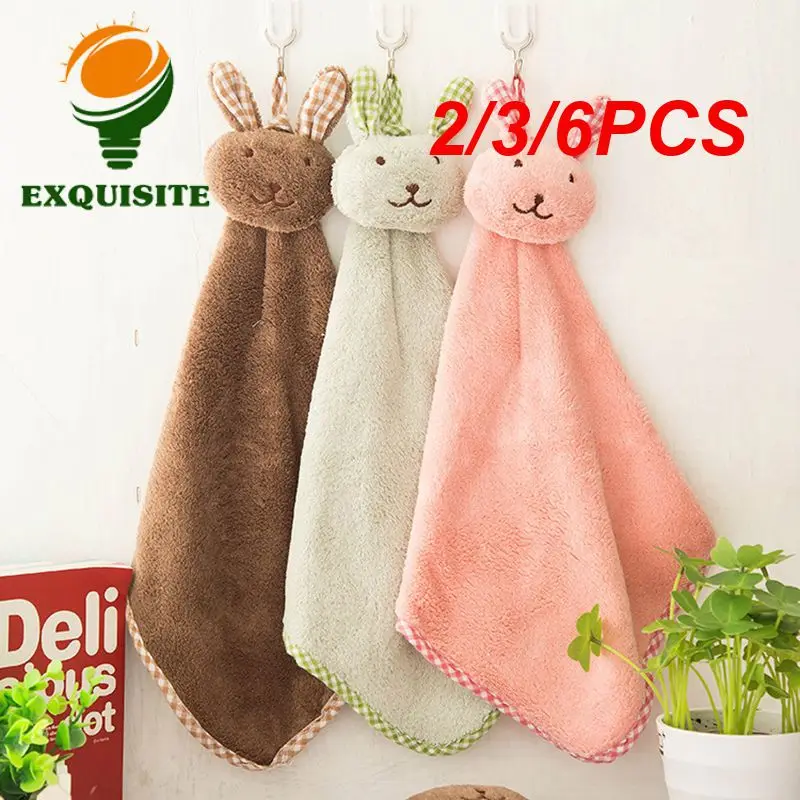 2/3/6PCS Hand Towel Cute Cartoon Super Absorbent Microfiber Hang Towel Tableware Cleaning Towel Kitchen Bathroom Cleaning Tool