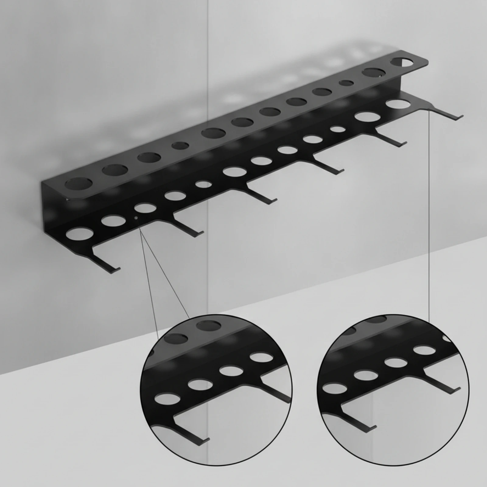 Wall Mount Brush Organizer Steel Wall Mount Brush Holder Metal Tool Organizer with Hooks Sturdy Tool Hanger Rack Compact