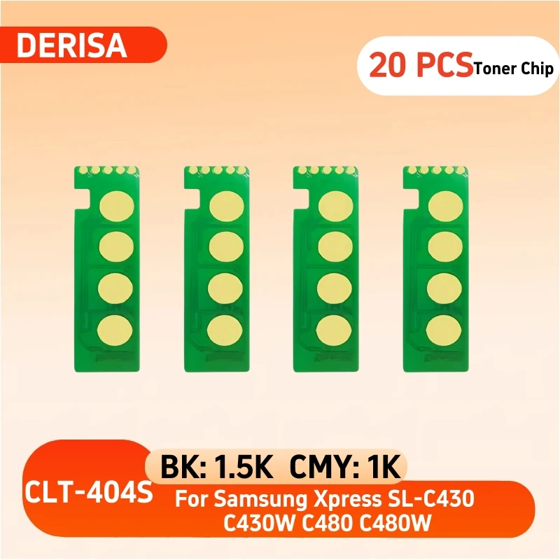 20pcs CLT-404S Chip For Samsung Xpress SL-C430 C430W C480 C480W Toner Cartridge Chip CLT-K404S CLT-C404S CLT-M404S CLT-Y404S