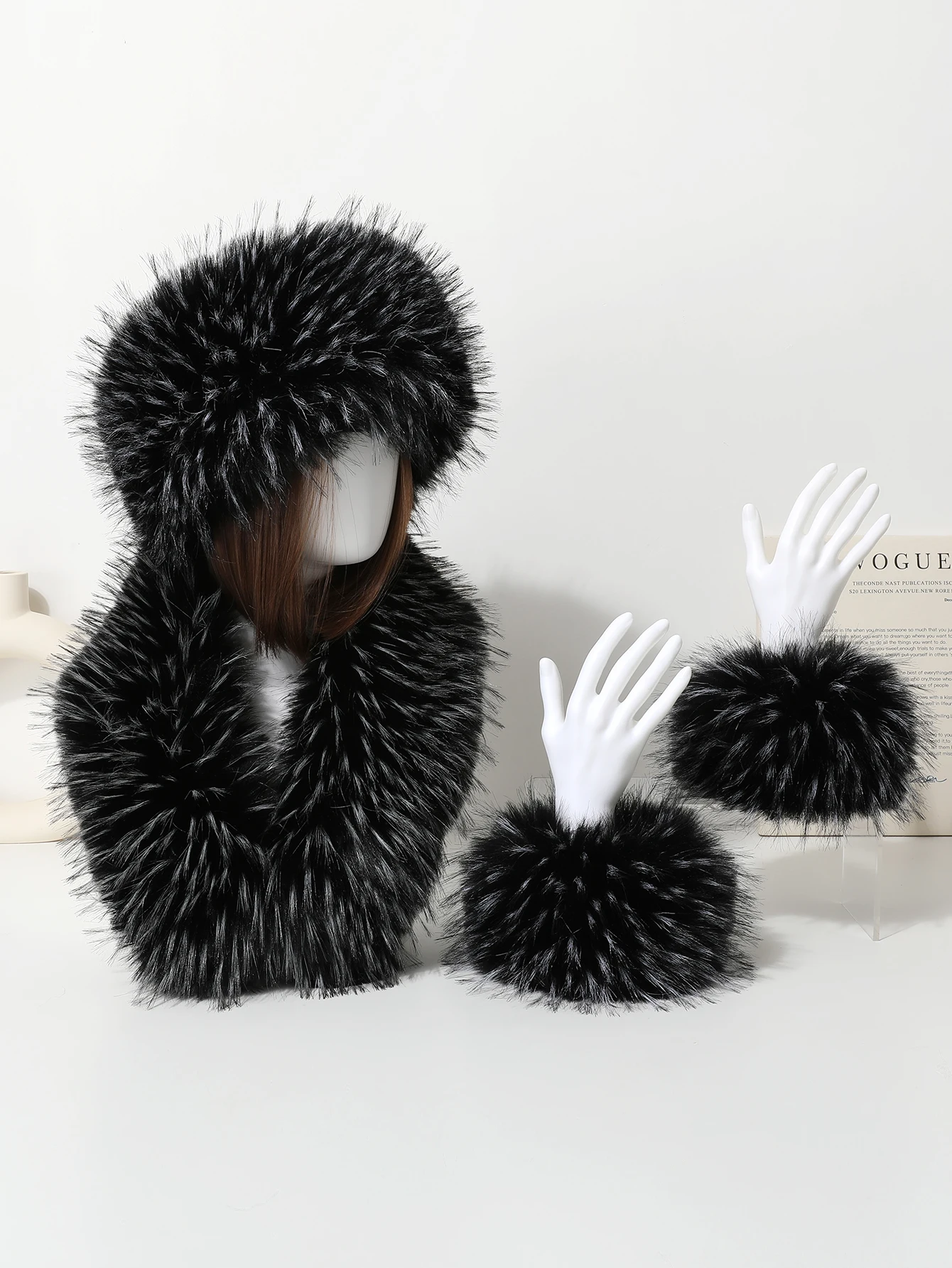 

3-piece set of imitation fox fur headband hats for winter warm earmuffs for girls natural fluffy plush hats шапка ушанка