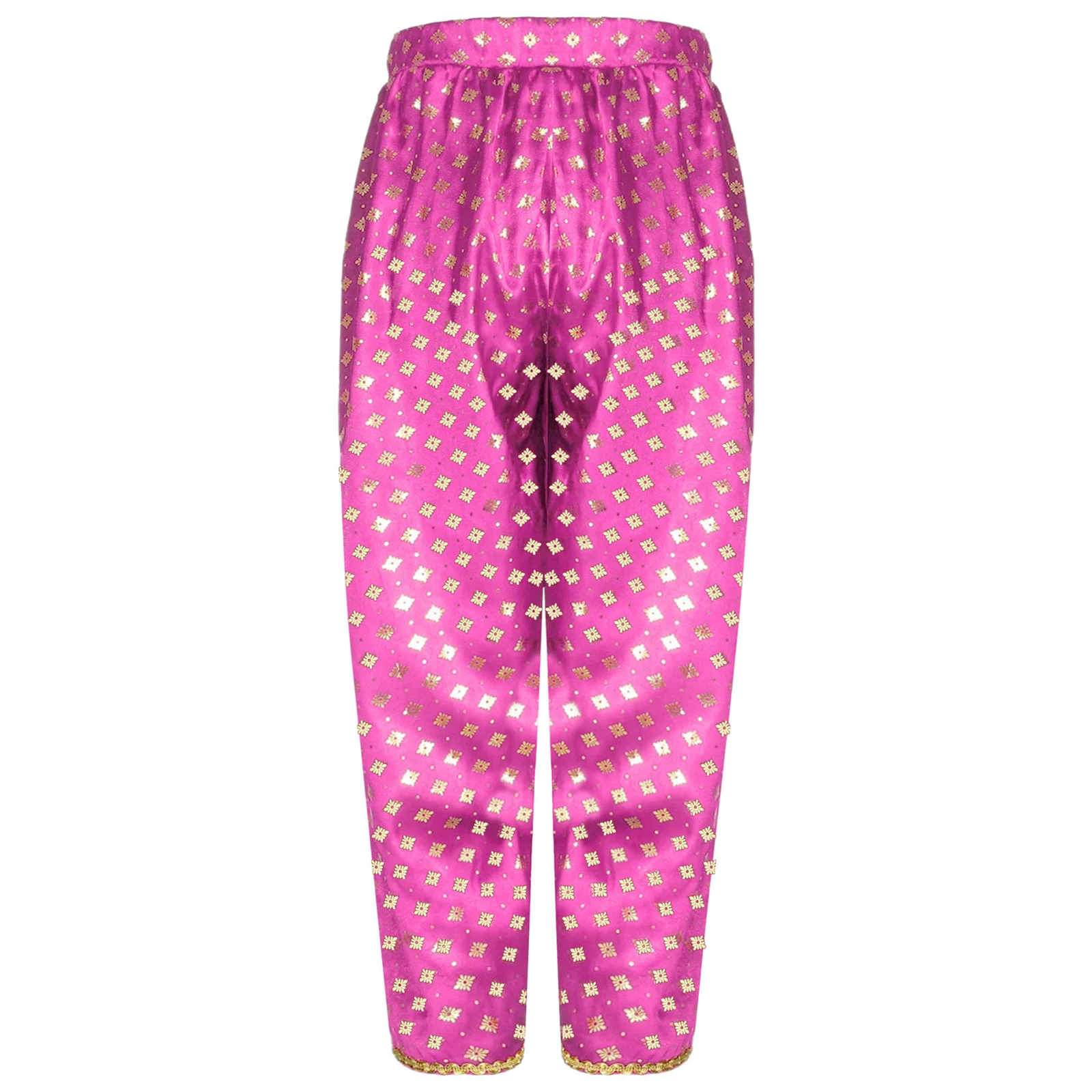 Детский индийский костюм для девочек, платье Dhoti с золотой отделкой, атласные брюки с металлическим цветочным принтом для тематической вечеринки, Хэллоуина, карнавала, вечеринки