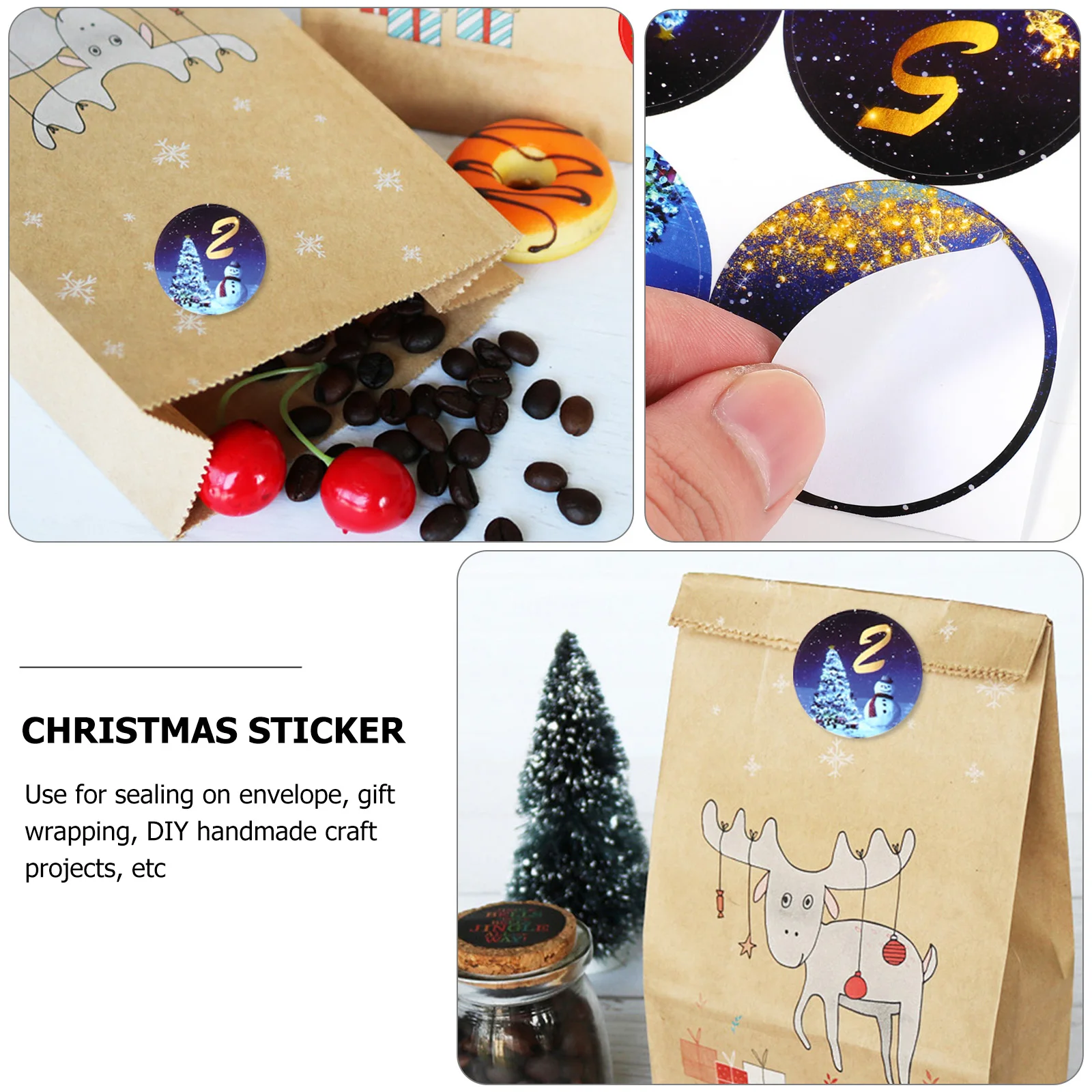

6 Sheets Christmas Decoration Digital Stickers Sealing Decorate Party Wrapping Bags