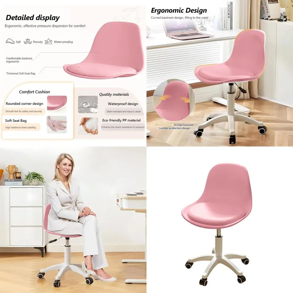 

Compact Vanity Chair with Padded Seat, Adjustable Height, Ideal for Teens and Girls' Home Office