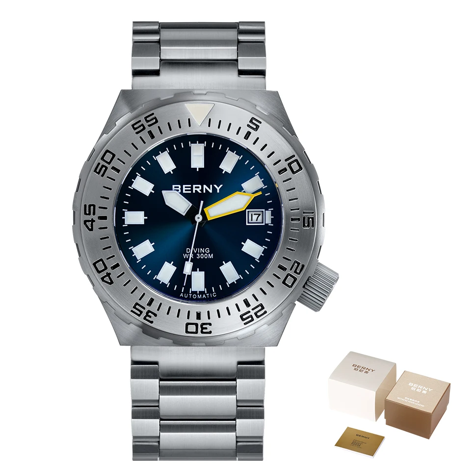 BERNY Automatische 30ATM Taucheruhr für Herren, mechanische Armbanduhren, wasserdicht, für Herren, Top-Super-Leuchtsaphir-Sport-Taucheruhren