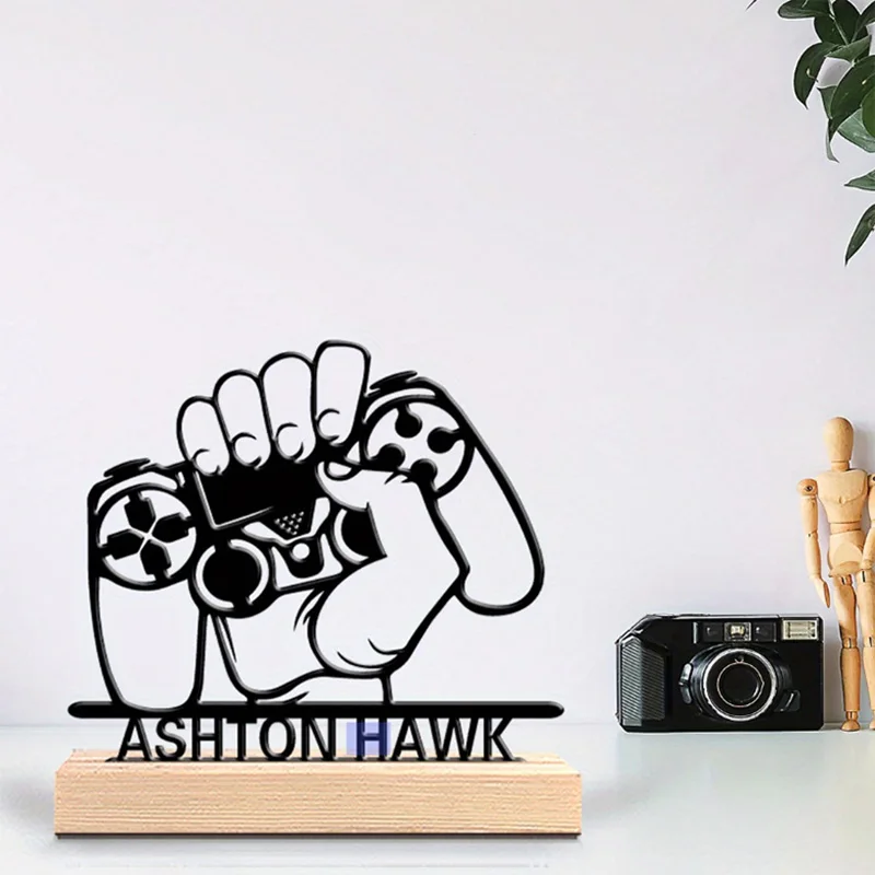 1pc Desktop Metal Ornaments Customizable Content With Wooden Base Desktop Decorations in Bedrooms,Study Rooms,and Offices
