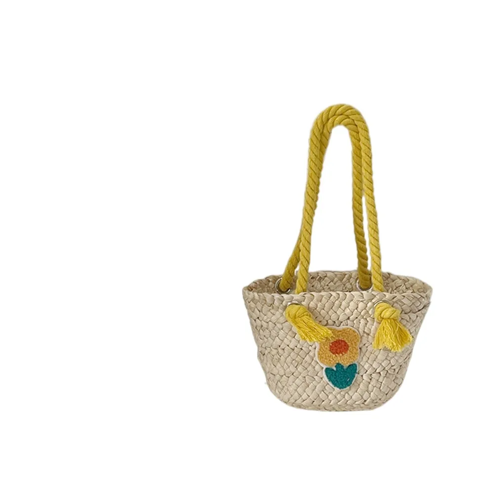 

Casual Cute Woven Shoulder Bag Large Capacity Elegant Straw Handbag Tote Underarm Flower Bucket Bag Shopping