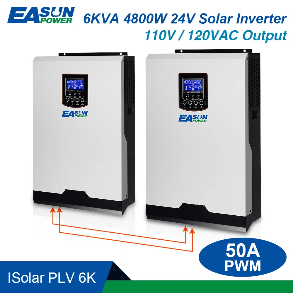 Big Promotion Solar Inverter 110V 120Vac 6Kva 4800W 24Vdc Off Grid  50A PWM Pure Sine Wave  60A Battery Charger