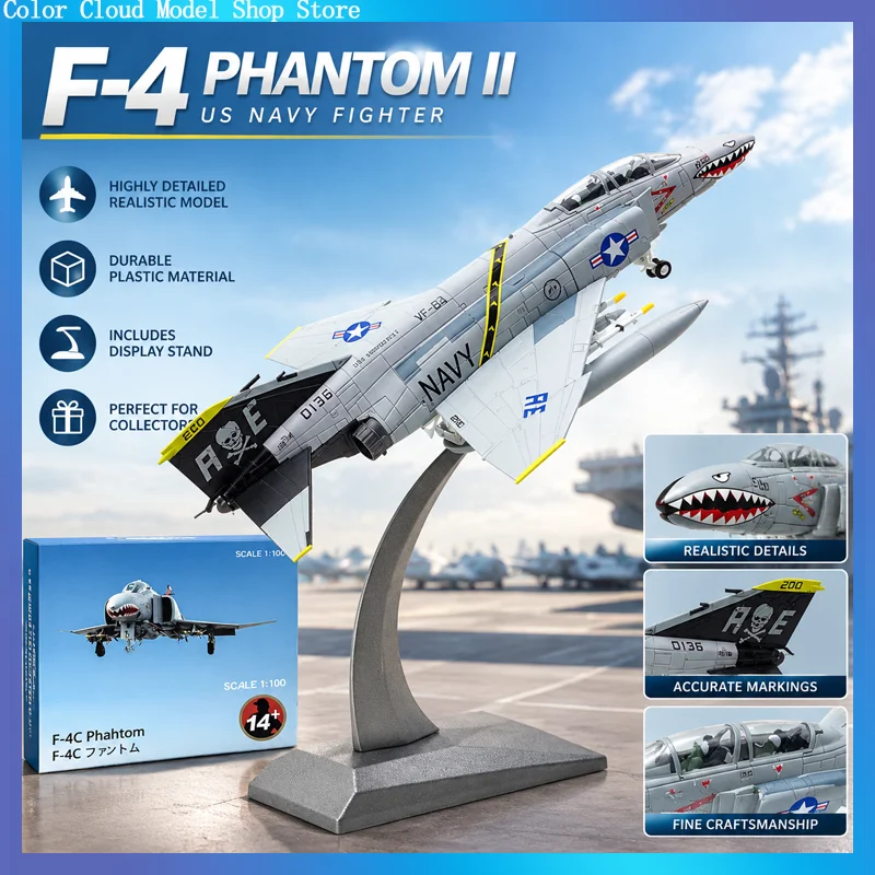1:100 Us Navy F‑4 Phantom Ii Carrier Based Fighter Bomber High Simulation Diecast Metal Airplane Finished Alloy Military Aircraf