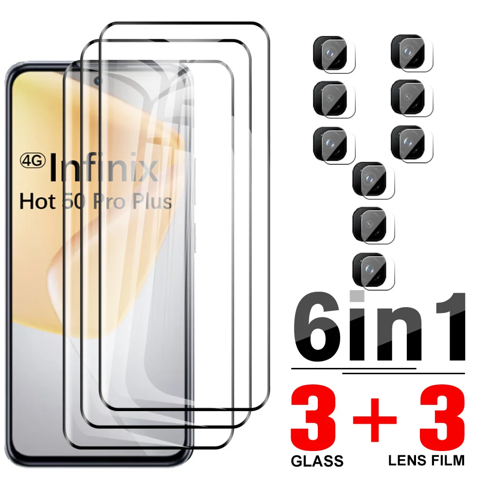 6in1 Tempered Glass For Infinix Hot 50 Pro+ 9D Curved Screen Protectors For Infinix Hot 50 Pro Plus Hot50Pro + Camera Lens Films