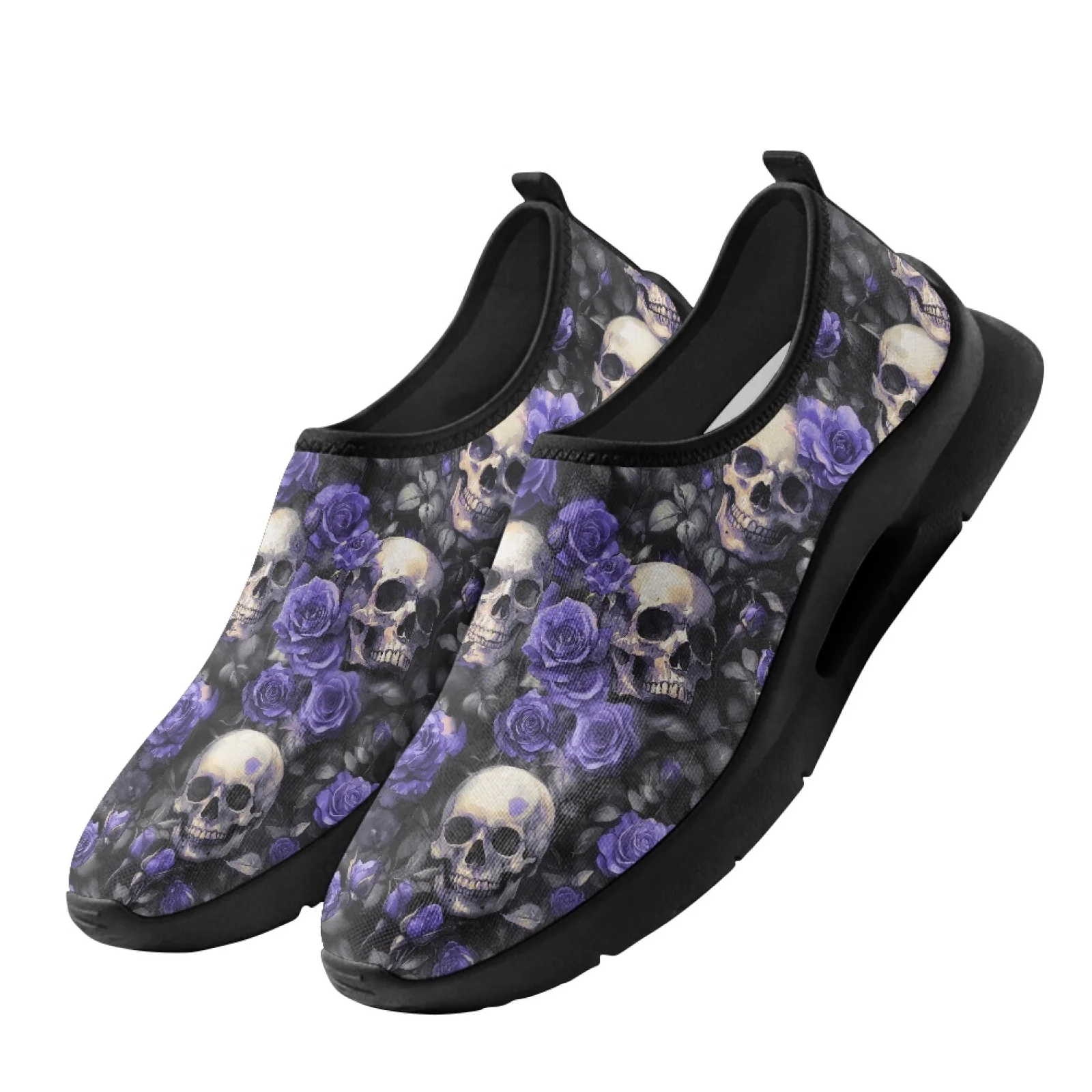 PENSTROLL Mesh & EVA Comfortable Men's Running Shoes Round Toe Casual Walking Shoes for Male Office Skull Roses