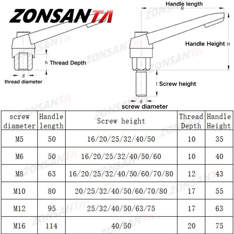 1pcs M4 M5 M6 M8 M10 M12 M16 Clamping Lever Machinery Adjustable Handle Locking External Male Thread Knob Handle Screws Bolt