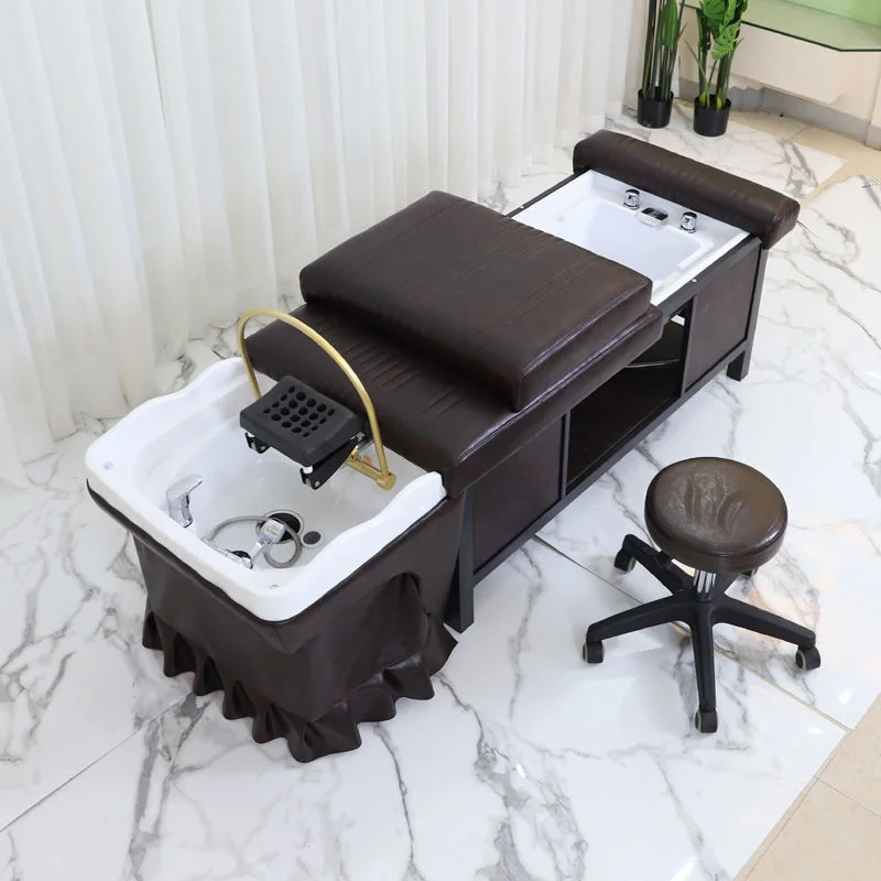 Multifunctional Modern Ceramic Shampoo Bed With Foot Treatment Function, Reverse Cleaning Function, Massage Spa Function, Suitab