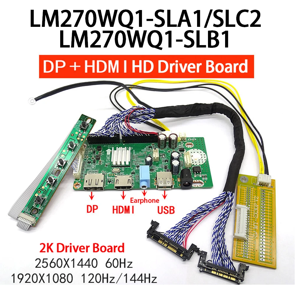 For 2K Display 2560x1440 60hz 1920x1080 120hz 144hz Quad-HD Monitor Motherboard Driver Board Kit DP+HDMI+USB 4ch 10bit 92p