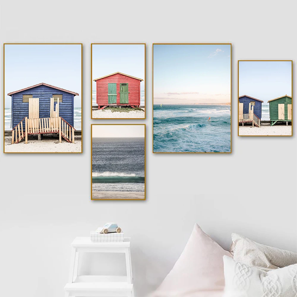 Beach Hut Wind Surfing Algarve Wall Art Canvas Painting Champagne Sands Posters And Prints Wall Pictures For Living Room Decor