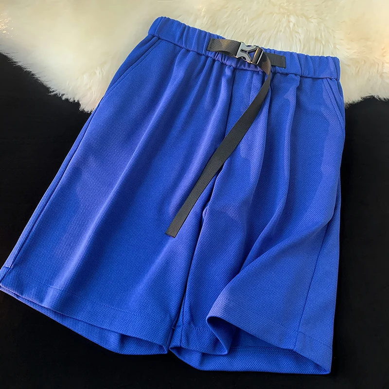 Korean Fashion Shorts Summer Men Sports Elastic Waistband Belt Casual Sport Streetwear Beach Short Pants For Men Wide Leg Pants