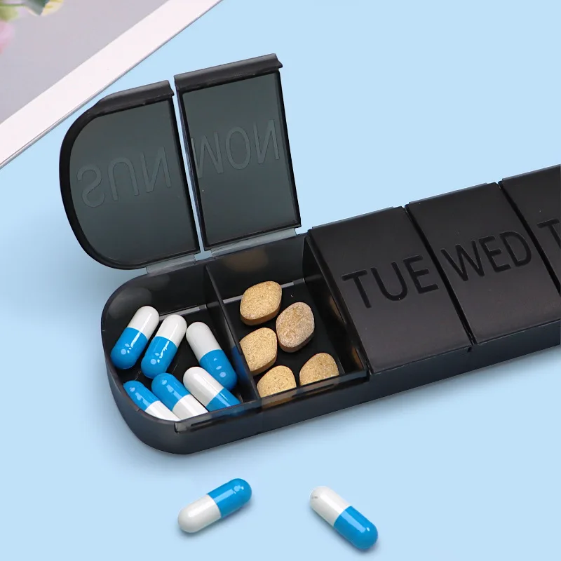 2 stücke 7 Tage Wöchentlich Pillbox Tablet Halter Medizin Lagerung Fall Medikament Container Pille Veranstalter Wöchentliche Kapsel Pille Box Organizer – Detail 16