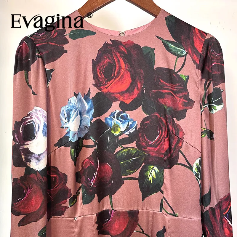 Evagina Fashion Wiosna Lato Sukienka damska z nadrukiem Slim-Fit Hip Wrap z długimi rękawami Jedwabne eleganckie eleganckie designerskie sukienki