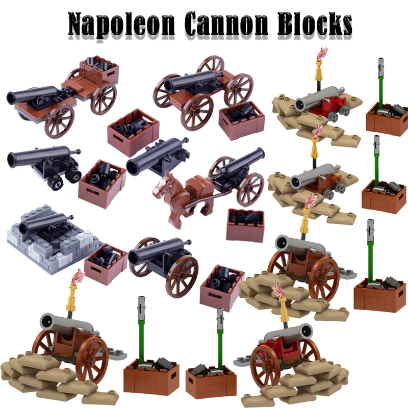 WW2 Military Cannon Model Building Blocks Medieval Castle Knights Army Soldiers Figures Napoleonic Trench Weapons MOC Bricks Toy