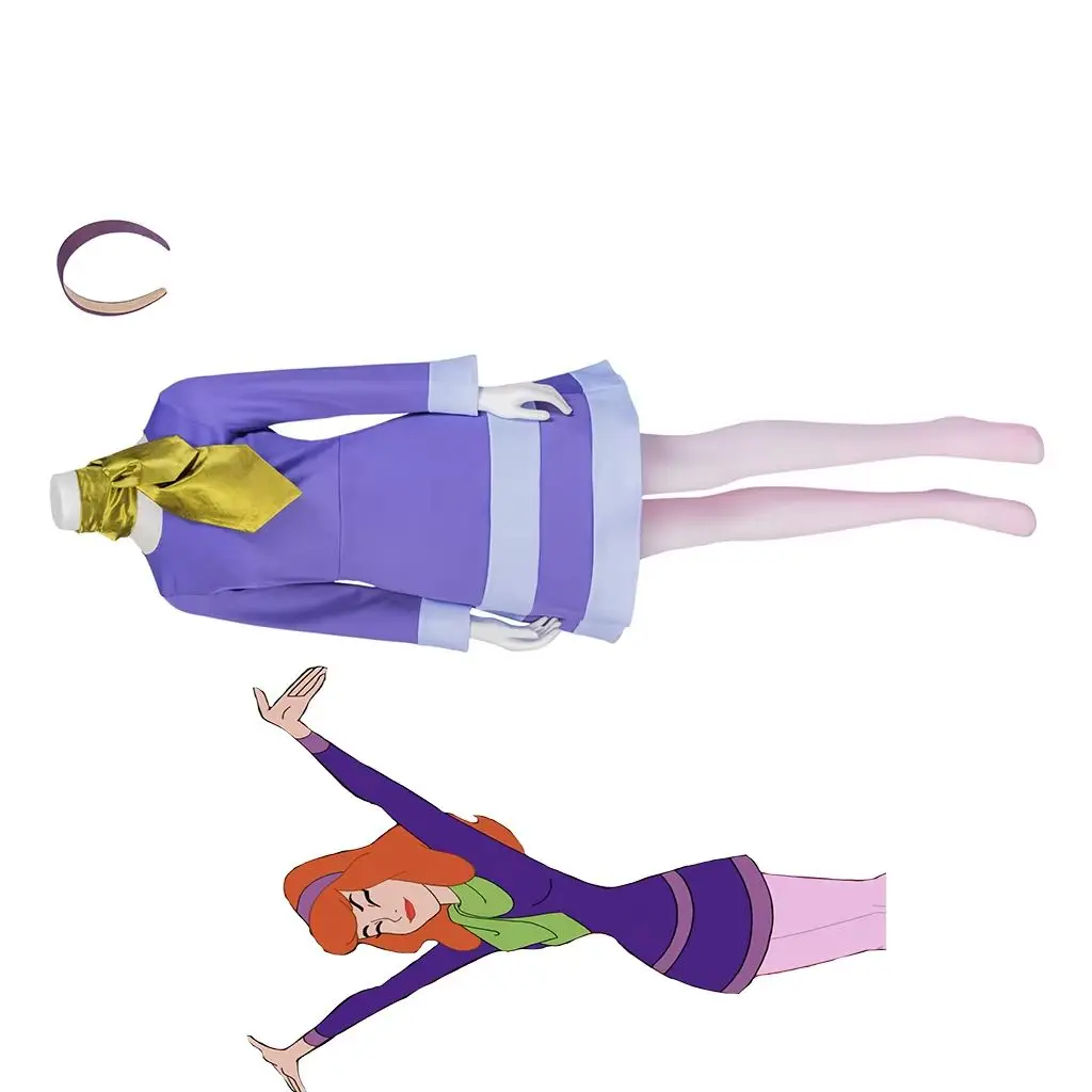 Disfraz de Anime Daphne Blake para mujer, vestido morado de fantasía, traje de fiesta de Carnaval y Halloween, disfraz de cómic Con, vestido de baile