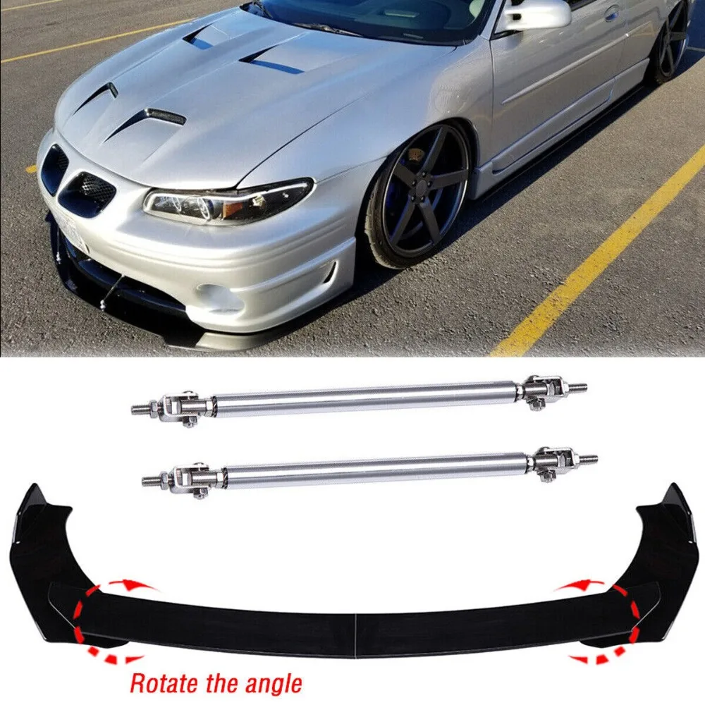 

Gloss Black Front Bumper Lip Splitter Spoiler +Strut Rods For Pontiac grand prix United States