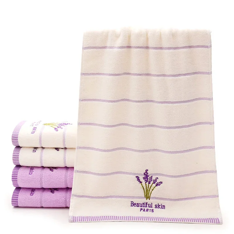 2pcs Jetting 33*74cm  Embroidery Towels Beautiful Skin Paris Lavender Flowers Cotton Fabric Fragrant Smell Washcloths Towels