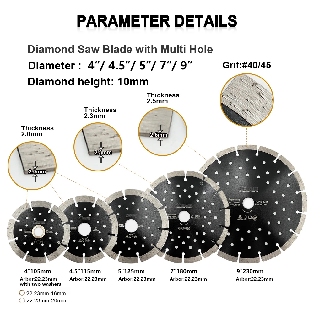 SHDIATOOL-hoja de sierra segmentada prensada en caliente de diamante con disco de corte multiagujero para granito, mármol, piedra, azulejo, hoja de hormigón, 1 ud.