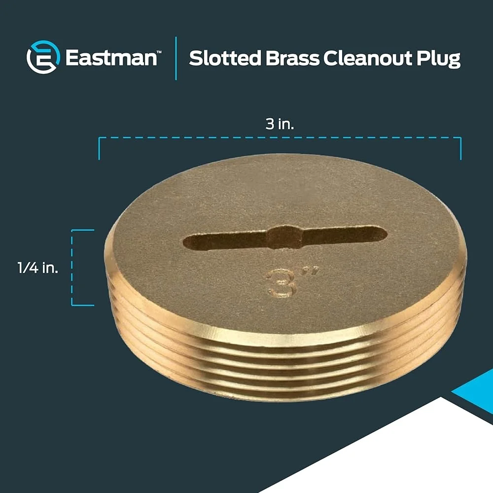 3 Inch Brass Cleanout Plug Universal Drain Waste Vent Installation Machine Threaded Easy Maintenance 1/4 Inch Screw Connection