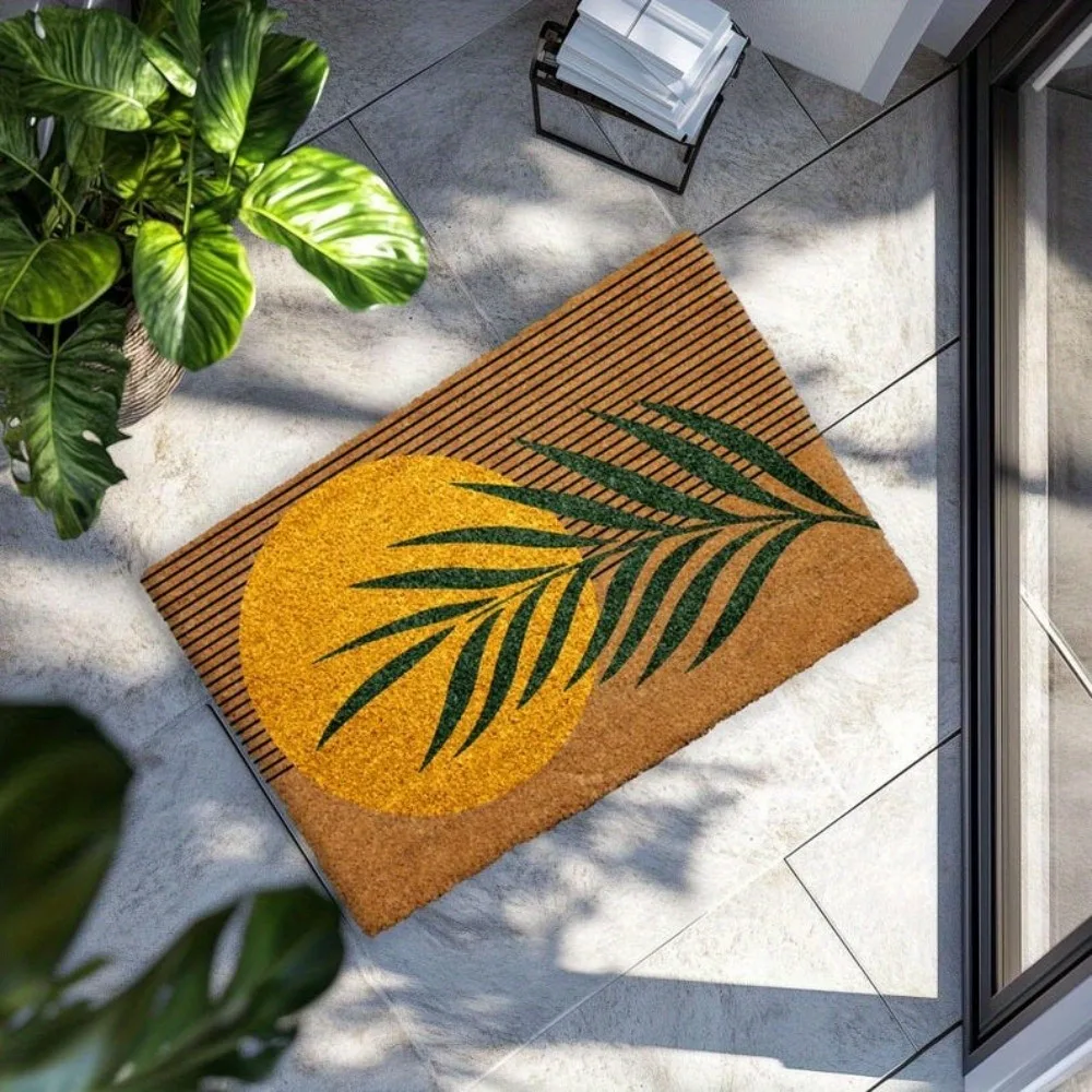 Tropical Palm Leaf Sunflower Doormat Non Slip Washable Entrance Welcome Mat Indoor Outdoor Porch Patio Home Decor 1PC - view 3