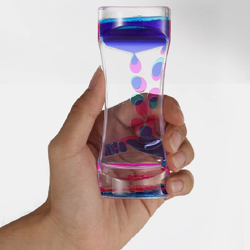 

Liquid Timer Desktop Fidget Toys Dual Colors Oil Flow Sand Clock Stress Relief Acrylic Sensory Calming Motion Decor Office Gift