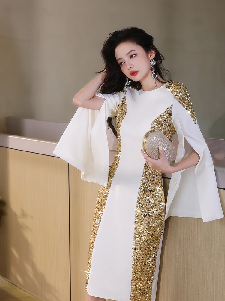 Women's 2024 New High-End Dresses Feminine Affordable Luxury Fashion Sequins Dress Round Neck Slimming Waist-tight Nice Dresses