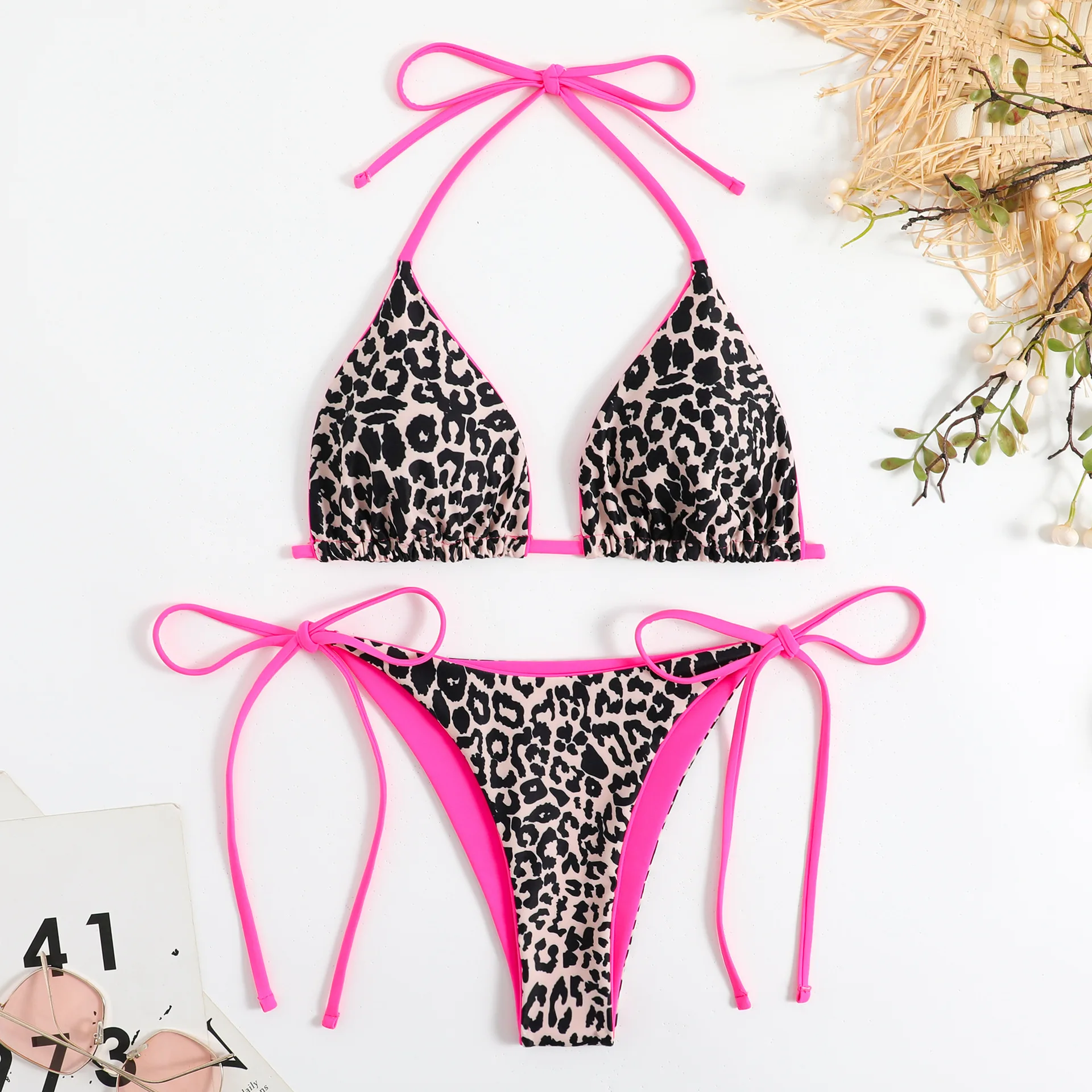 2024 Mini Leopard Pattern Bikinis Set Women High Cut Strap Push Up Swimwear Sexy Swimwear Padded Swimwear Summer Beach Vacation