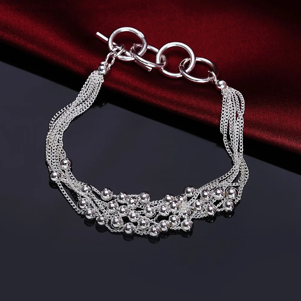 925 Sterling Silver Chain Korean Version Fashionable and Charming Retro Six Line Round Bead Women's Bracelet Christmas Gift