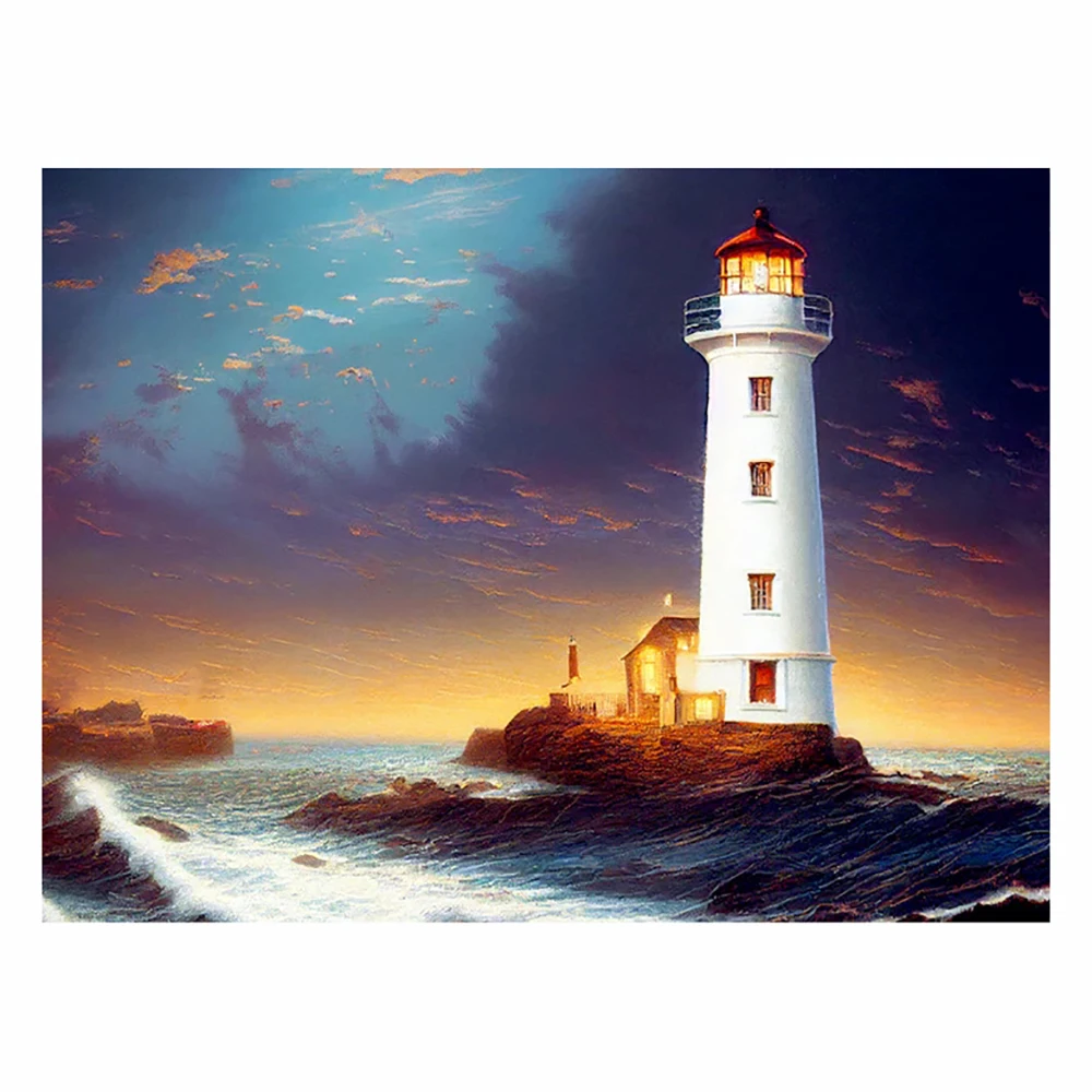 LZAIQIZG 5D DIY Diamond Painting White Lighthouse Diamond Embroidery Landscape Cross Stitch Handicraft Decoration For Home