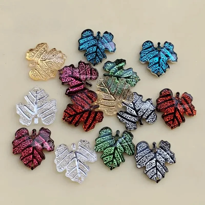 20pcs DIY 17mm stones Sew on rhinestones Maple Leaf shape 17mm Flatback 2 holes gem stone resin crystal -B49